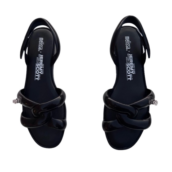 Melissa + Jeremy Scott Tube Sandals Black Rubber Slingback 9 - Picture 2 of 7